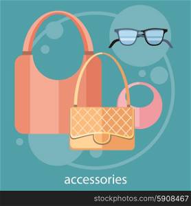 Womens fashion accessorie in flat design on stylish background. Womens fashion accessories