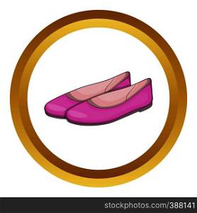 Womens flat shoes vector icon in golden circle, cartoon style isolated on white background. Womens flat shoes vector icon