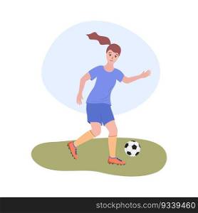 Womens football. Female soccer. Flat vector illustration of woman playing football. Girl player isolated.. Womens football. Female soccer. Flat vector illustration of woman playing football. Girl player isolated