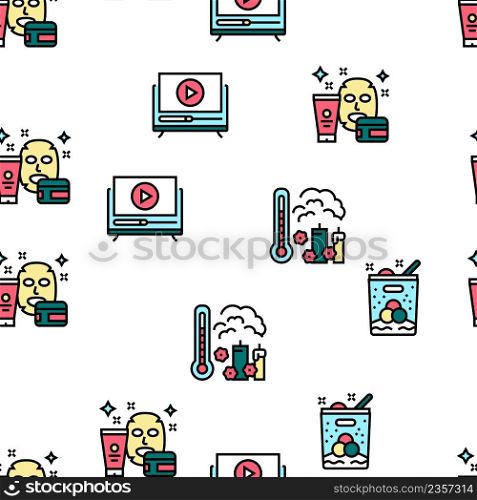 Womens Leisure Time Vector Seamless Pattern Thin Line Illustration. Womens Leisure Time Vector Seamless Pattern