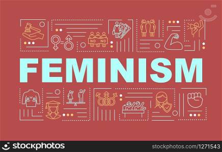 Womens power word concepts banner. Female affirmation. Motivation, empowerment. Infographics with linear icons on red background. Isolated typography. Vector outline RGB color illustration