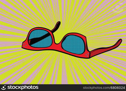 Womens red sunglasses. Pop art retro vector illustration. Womens red sunglasses