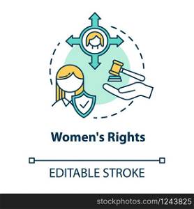 Womens rights concept icon. Gender justice. Sex discrimination. Women empowerment. Feminist movement idea thin line illustration. Vector isolated outline RGB color drawing. Editable stroke