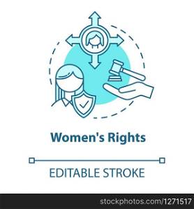 Womens rights turquoise concept icon. Gender justice. Sex discrimination. Women empowerment. Feminist movement idea thin line illustration. Vector isolated outline RGB color drawing. Editable stroke