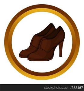 Womens shoes on platform vector icon in golden circle, cartoon style isolated on white background. Womens shoes on platform vector icon