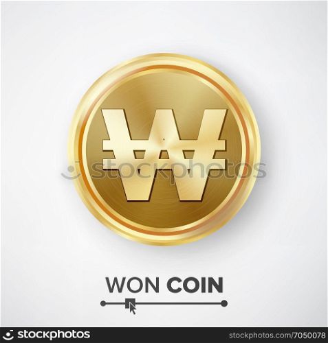 Won Gold Coin Vector. Won Gold Coin Vector. Realistic Korean Money Sign