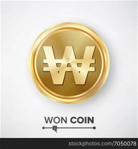 Won Gold Coin Vector. Won Gold Coin Vector. Realistic Korean Money Sign