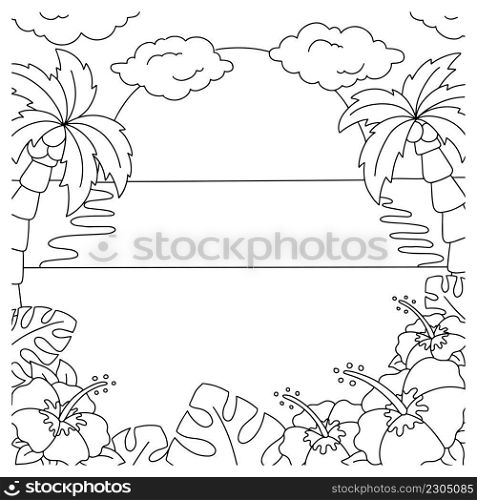 Wonderful natural landscape. Coloring book page for kids. Cartoon style. Vector illustration isolated on white background.