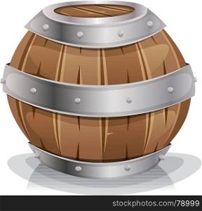Wood Barrel. Illustration of a cartoon wooden wine barrel with iron strapping and nails