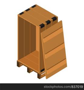 Wood box pallet icon. Isometric of wood box pallet vector icon for web design isolated on white background. Wood box pallet icon, isometric style