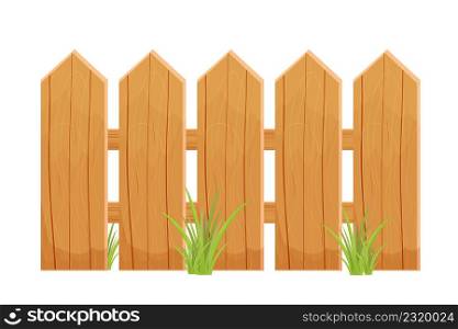 Wood cartoon fence textured, detailed isolated on white background. Rustic construction from planks, rural old barrier. . Vector illustration