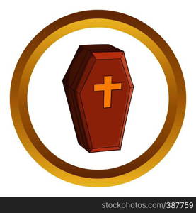 Wood coffin vector icon in golden circle, cartoon style isolated on white background. Wood coffin vector icon
