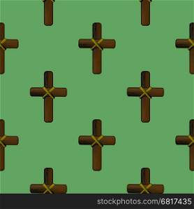 Wood Cross Seamless Pattern. Wood Cross Isolated on Green Background. Seamless Pattern