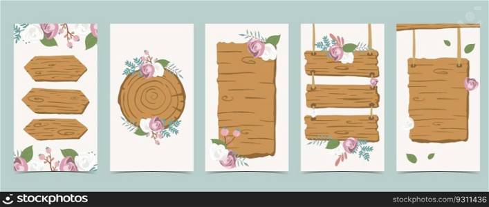 Wood frame collection of safari background.Editable vector illustration for birthday invitation,postcard,social media