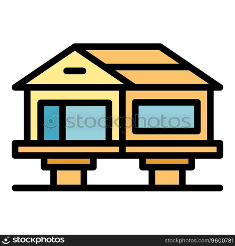 Wood home icon outline vector. House cabin. Beach house color flat. Wood home icon vector flat