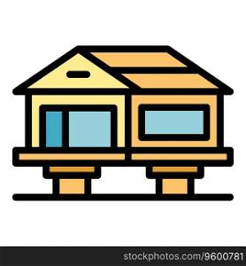 Wood home icon outline vector. House cabin. Beach house color flat. Wood home icon vector flat