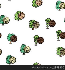 Wood Land Growth Natural Tree Vector Seamless Pattern Thin Line Illustration. Wood Land Growth Natural Tree Icons Set Vector