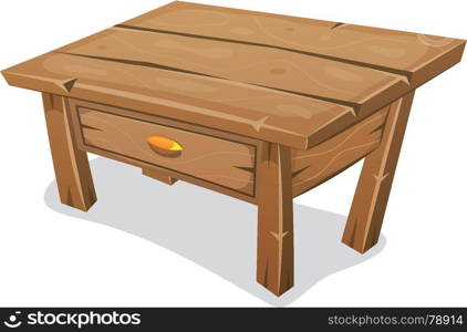 Wood Little Table. Illustration of a cartoon funny wooden nightstand for bedroom, with drawer and isolated on white background
