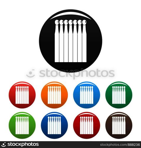 Wood matches icons set 9 color vector isolated on white for any design. Wood matches icons set color
