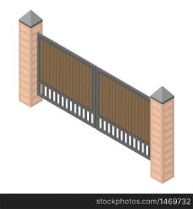 Wood metal gates icon. Isometric of wood metal gates vector icon for web design isolated on white background. Wood metal gates icon, isometric style