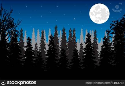 Wood moon in the night. Wild landscape with wood and moon in the night