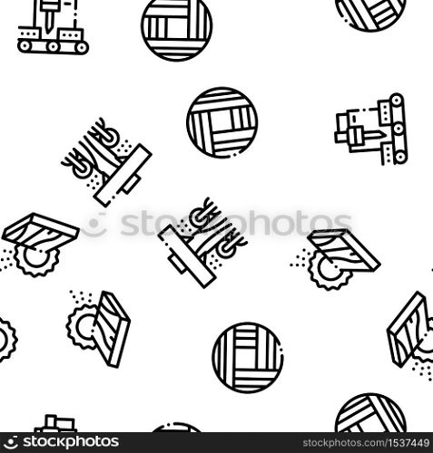 Wood Production Plant Seamless Pattern Vector Thin Line. Illustrations. Wood Production Plant Seamless Pattern Vector