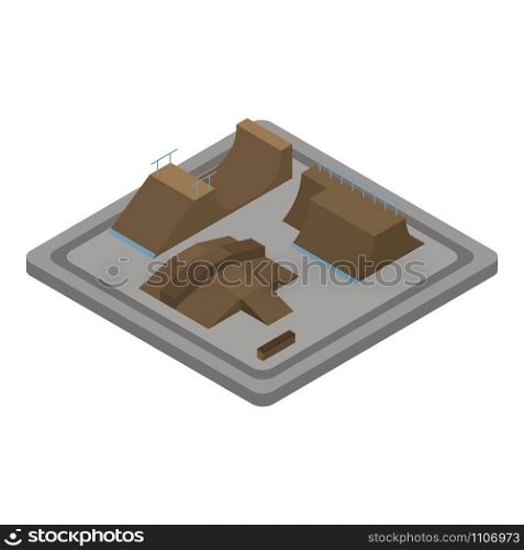 Wood skate park icon. Isometric of wood skate park vector icon for web design isolated on white background. Wood skate park icon, isometric style
