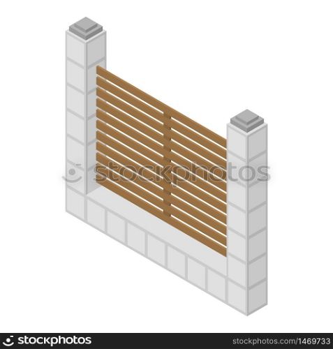 Wood stone fence icon. Isometric of wood stone fence vector icon for web design isolated on white background. Wood stone fence icon, isometric style