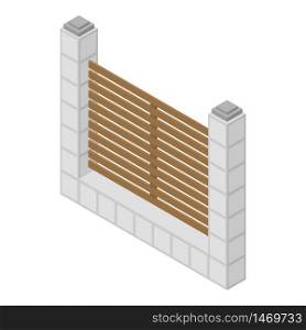 Wood stone fence icon. Isometric of wood stone fence vector icon for web design isolated on white background. Wood stone fence icon, isometric style