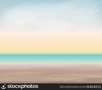 Wood Table Top on Abstract Blur Natural Sea Background for Display or Montage Your Products Template for Ads, Announcement Sale, Promotion New Product or Magazine Background. 3D Realistic Vector Iillustration. EPS10. Wood Table Top on Abstract Blur Natural Sea Background for Displ