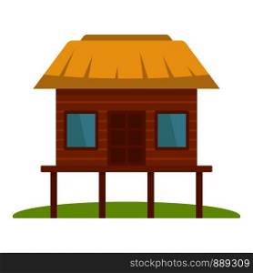 Wood tropical house icon. Flat illustration of wood tropical house vector icon for web design. Wood tropical house icon, flat style