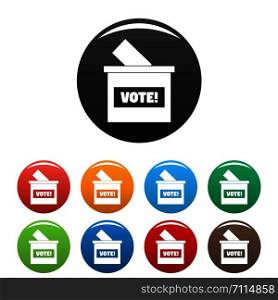 Wood vote box icons set 9 color vector isolated on white for any design. Wood vote box icons set color