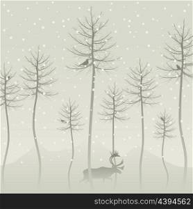 Wood2. Snow in winter wood. A vector illustration