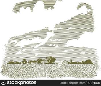 Woodcut kansas farm vector image