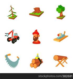 Woodcutter icons set. Cartoon illustration of 9 woodcutter vector icons for web. Woodcutter icons set, cartoon style
