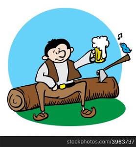 woodcutter resting and drinking beer cartoon illustration