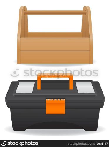 wooden and plastic tool box vector illustration isolated on white background