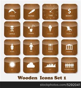 Wooden Application Icons Set Vector Illustration. EPS10. Wooden Application Icons Set Vector Illustration