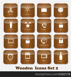 Wooden Application Icons Set Vector Illustration. EPS10. Wooden Application Icons Set Vector Illustration