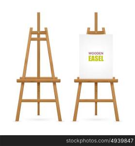 Wooden Artist Easel Set. Wooden artist easel set with and without canvas isolated on white background vector illustration