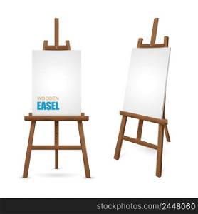 Wooden artist easel with clean canvas isolated on white background vector illustration. Wooden Artist Easel