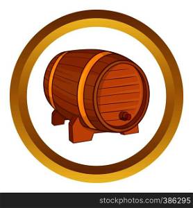 Wooden barrel for beer vector icon in golden circle, cartoon style isolated on white background. Wooden barrel for beer vector icon