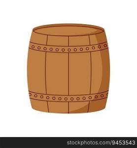Wooden barrel for wine or beer. Cask from oak wood with copper or iron rings. Vector keg for whiskey, rum or cognac isolated on white background. Wooden barrel for wine or beer. Cask from oak wood with copper or iron rings