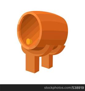 Wooden barrel icon in cartoon style on a white background. Wooden barrel icon, cartoon style