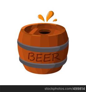Wooden barrel of beer icon in cartoon style on a white background . Wooden barrel of beer icon, cartoon style