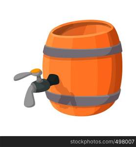 Wooden barrel of beer with a tap cartoon icon on a white background. Wooden barrel of beer with a tap cartoon icon