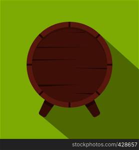 Wooden barrel on legs icon. Flat illustration of wooden barrel on legs vector icon for web isolated on lime background. Wooden barrel on legs icon, flat style