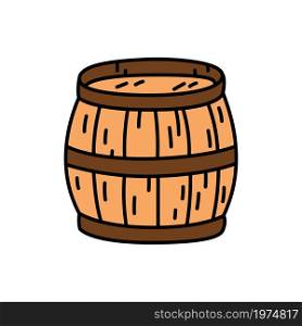 Wooden barrel. Pirate item sketch. Doodle hand drawn illustration. Vector icon