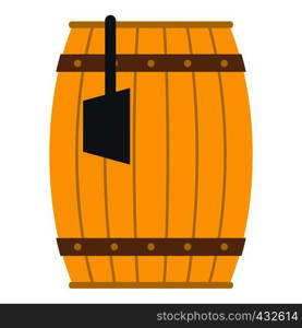 Wooden barrel with ladle icon flat isolated on white background vector illustration. Wooden barrel with ladle icon isolated