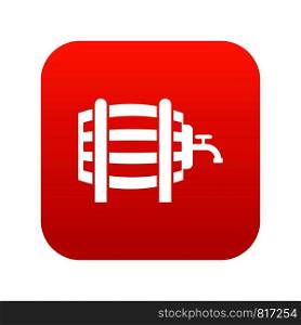 Wooden barrel with tap icon digital red for any design isolated on white vector illustration. Wooden barrel with tap icon digital red